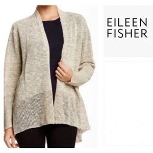 Eileen Fisher Women's Size PM Beige Organic Linen Cotton Open Front Cardigan